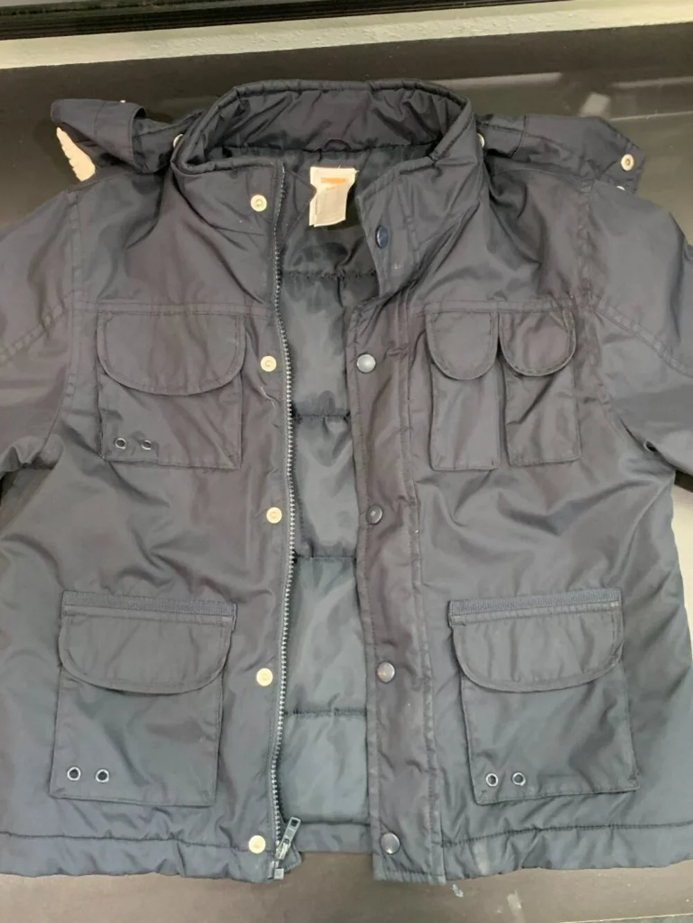 Gymboree coat with separate fleece liner and detachable hood sz S 5-6 navy